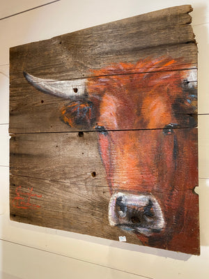 Longhorn on vintage Wood panel