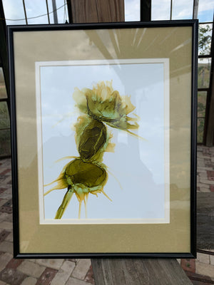 Framed Alcohol Painting Green Flower