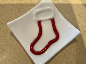 Christmas stocking glass dish