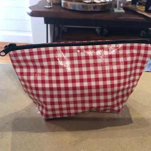 Oilcloth and faux croc cosmetic bags