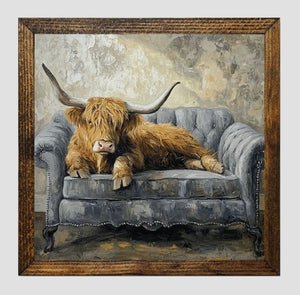 Framed Print of Highland on Vintage Sofa