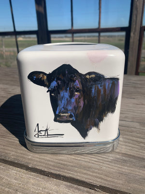 Black angus on vintage tissue holder