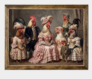 Framed Chickens in Fancy clothes
