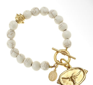 Longhorn Intaglio bracelet with White turquoise