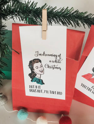 Holiday Gift Bags with witty women tags