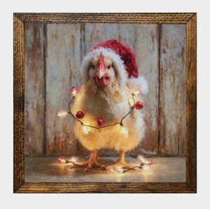 Framed Chicken with Christmas Lights