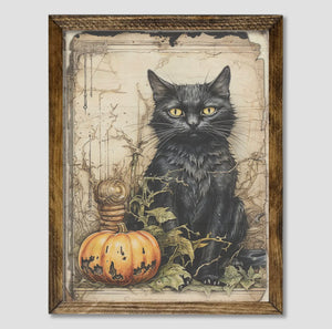 Framed Print of Cat and Pumpkin