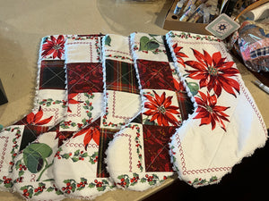 Vintage linens Stockings with Poinsettias