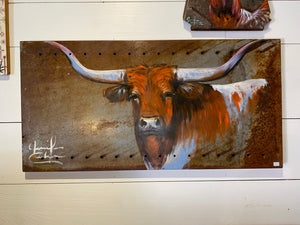 Longhorn on industrial shelf
