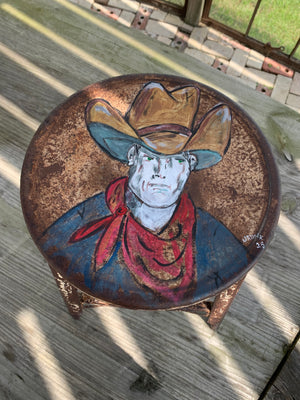 Cowboy painted on a vintage stool