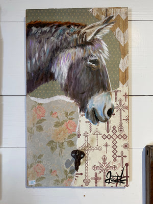 Donkey on decoupage board with hook
