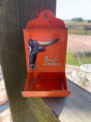 Orange, longhorn, vintage match holder