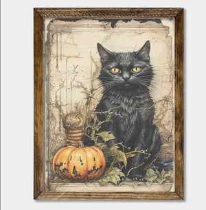 Framed Cat and Pumpkin