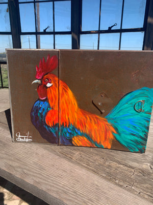 Rooster Painting on Vintage locker/box
