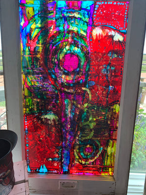 Alcohol paintings on vintage windows