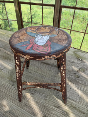Cowboy painted on a vintage stool