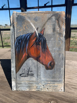 Horse painting on vintage tin