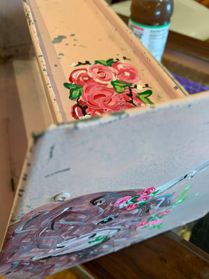 Pink Highland Painting on vintage Metal tool Box