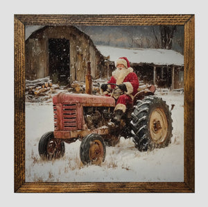 Framed Print of Santa on farm tractor