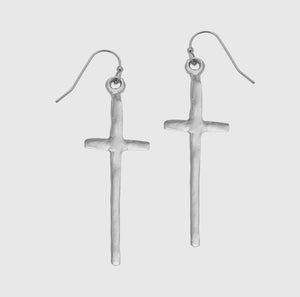 Tall cross earrings silver