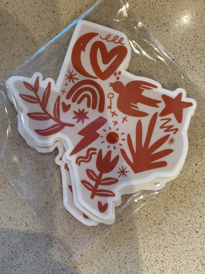 Texas moon, rainbow, bird, lightning sticker