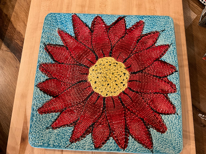 Large square flower platter