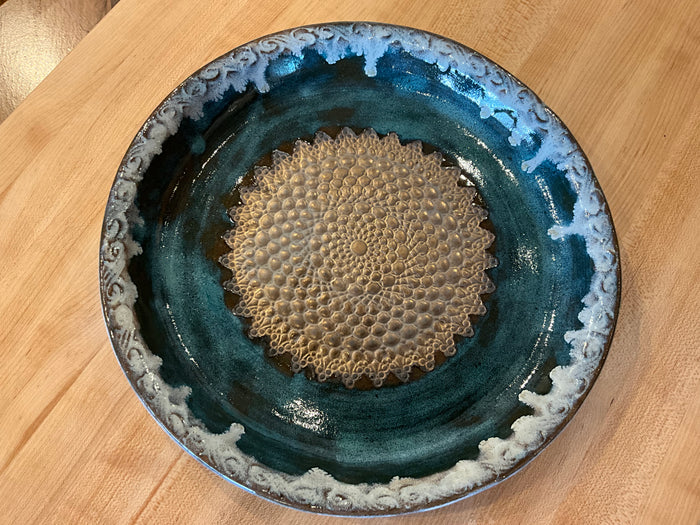 Aqua and gold pie plate