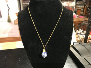 Blue and White Porcelain Bead on Dotted Gold Chain Necklace