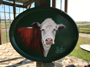 Hereford painting on metal tray